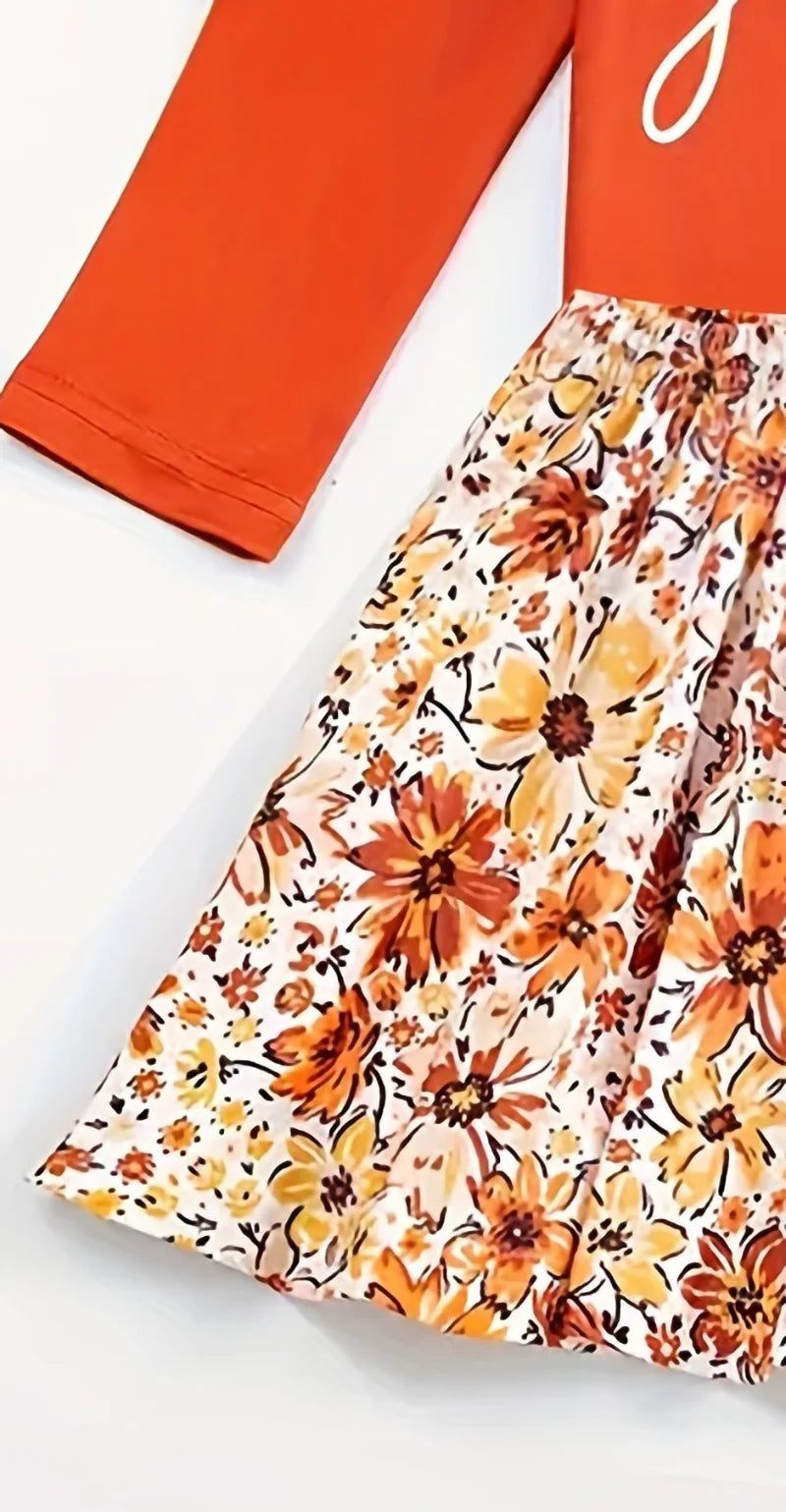 Spring Fashion Girl Dresses, Orange Tops With A Magical Combination Of Floral Hemlines, Make This Spring Come Alive