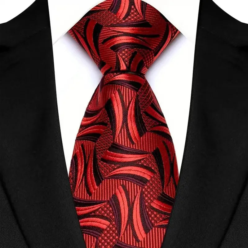 Luxury 8CM Mens Necktie Red Color Solid Stripes Paisley Ties For Man Groom Jacquard Woven Neck Tie For Business Wedding Party