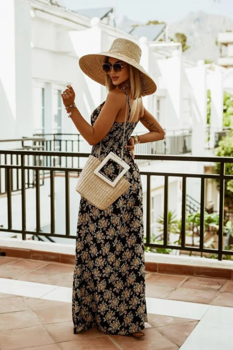 Spring Summer Elegant Women Corset Bohemian Dress Sexy New 2024 Fashion Strap V Neck High Waist Print Long Vacation Dress