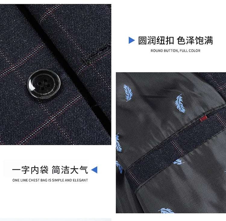 2024 New Spring and Autumn Coat Middle-aged Slim Fashion Handsome All Matching Plaid Suit Men Casual Polyester Blazer Mujer