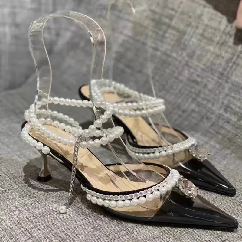 Clearance!!! Luxury Rhinestones Transparent PVC High quality Women Pumps Sandals Fashion Summer Stiletto High heels Party Shoes