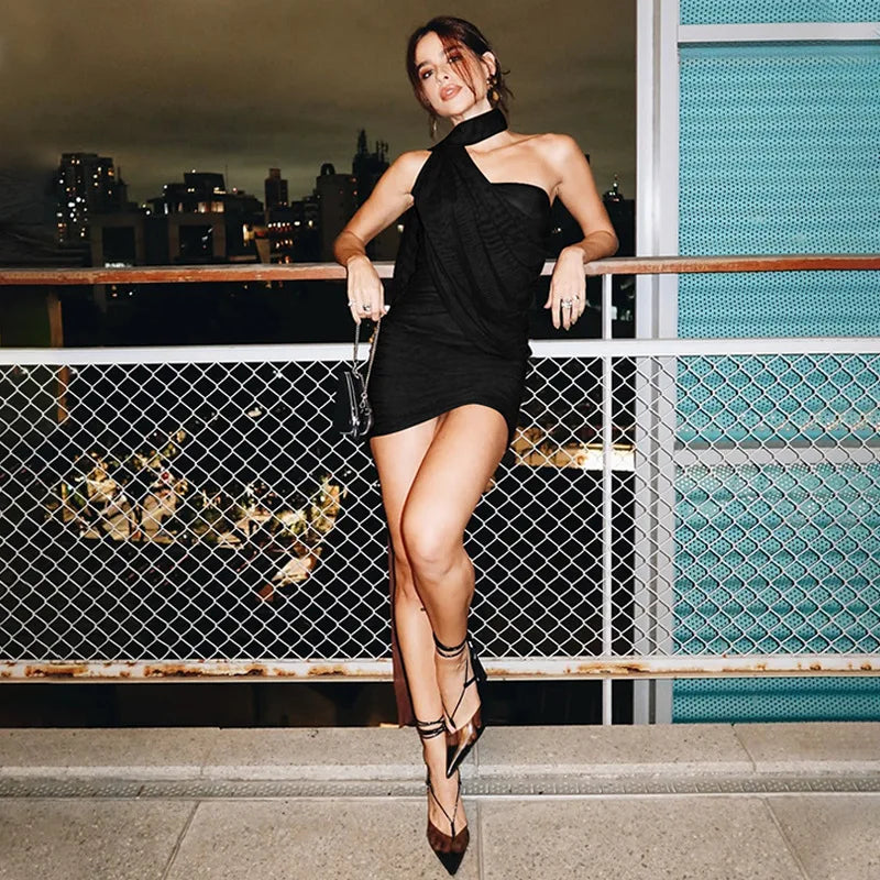 Tuularose Party Gathering Mini Dress Summer Sleeveless Backless Fluttering Mesh Dress Women's Sexy Fashion Wrap Mini Dresses