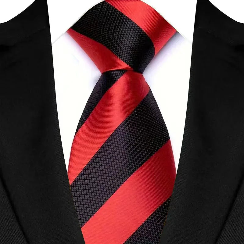 Luxury 8CM Mens Necktie Red Color Solid Stripes Paisley Ties For Man Groom Jacquard Woven Neck Tie For Business Wedding Party