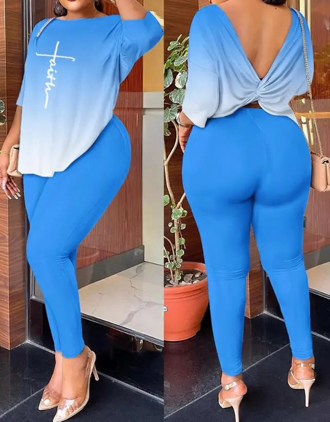 New Fashion 2023 Summer Casual Womens Two Piece Sets Outfit Tie Dye Print Twisted Backless Top & Pants Set Sexy Female Suit