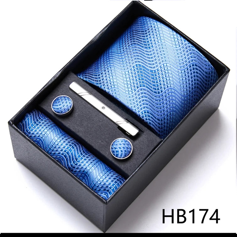 Jacquard Fashion Brand Tie Pocket Squares Set For Men Tie Handkerchief Cufflink Necktie Gift Box Fit Wedding Holiday Workplace