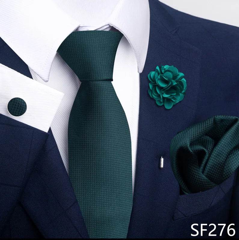 Luxury Mens Ties Floral Black Gold Ties Paisley NeckTie Pocket Square Cufflinks Brooch Set Men's Wedding Party Tie