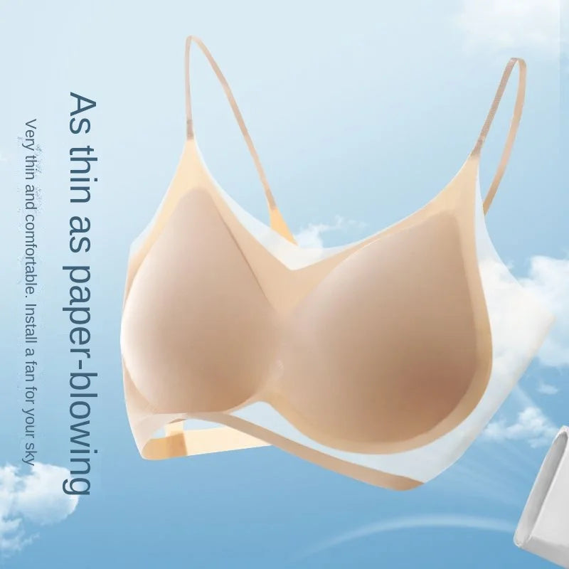 Ultra-thin breathable ice silk bra Women's underwear seamless halter vest U-shaped back pull together