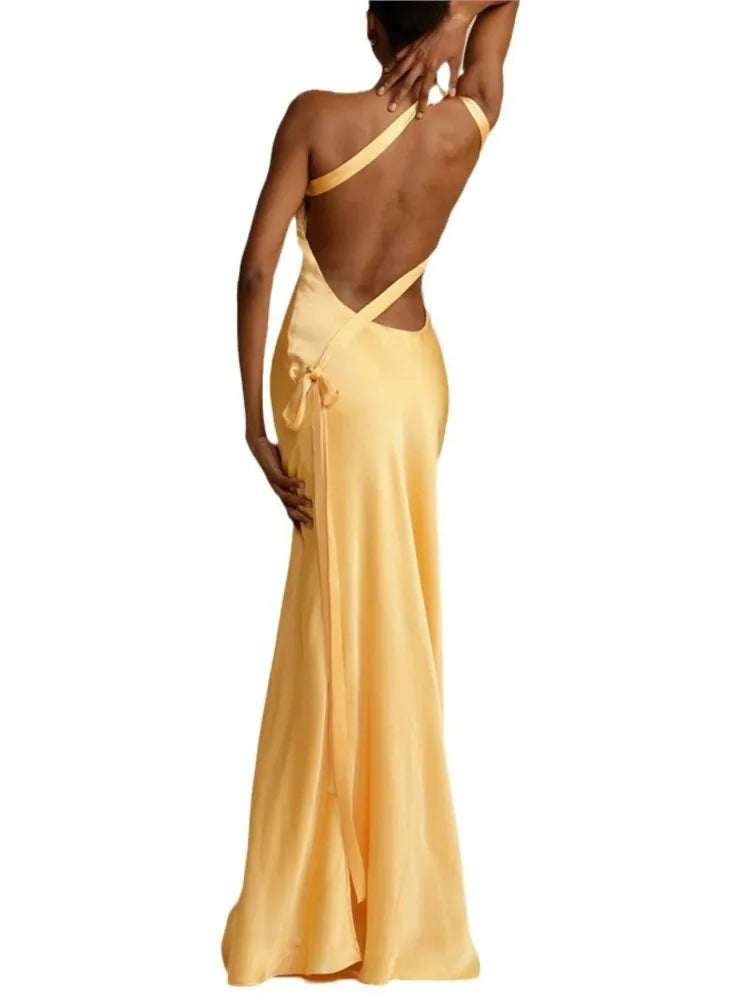 Spring Summer Slim Off Shoulder Evening Dresses Women Solid Color Slant Collar Backless Package Hip Bodycon Party Dress Female