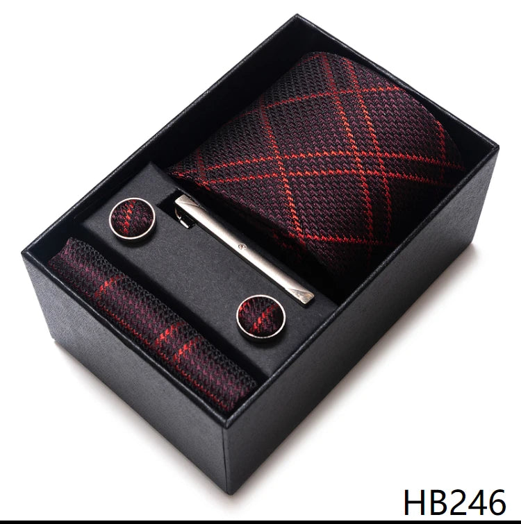 Tie Handkerchief Cufflink Set For Men Necktie Holiday Gift Box Blue Gold Suit Accessories Slim Wedding Gravatas