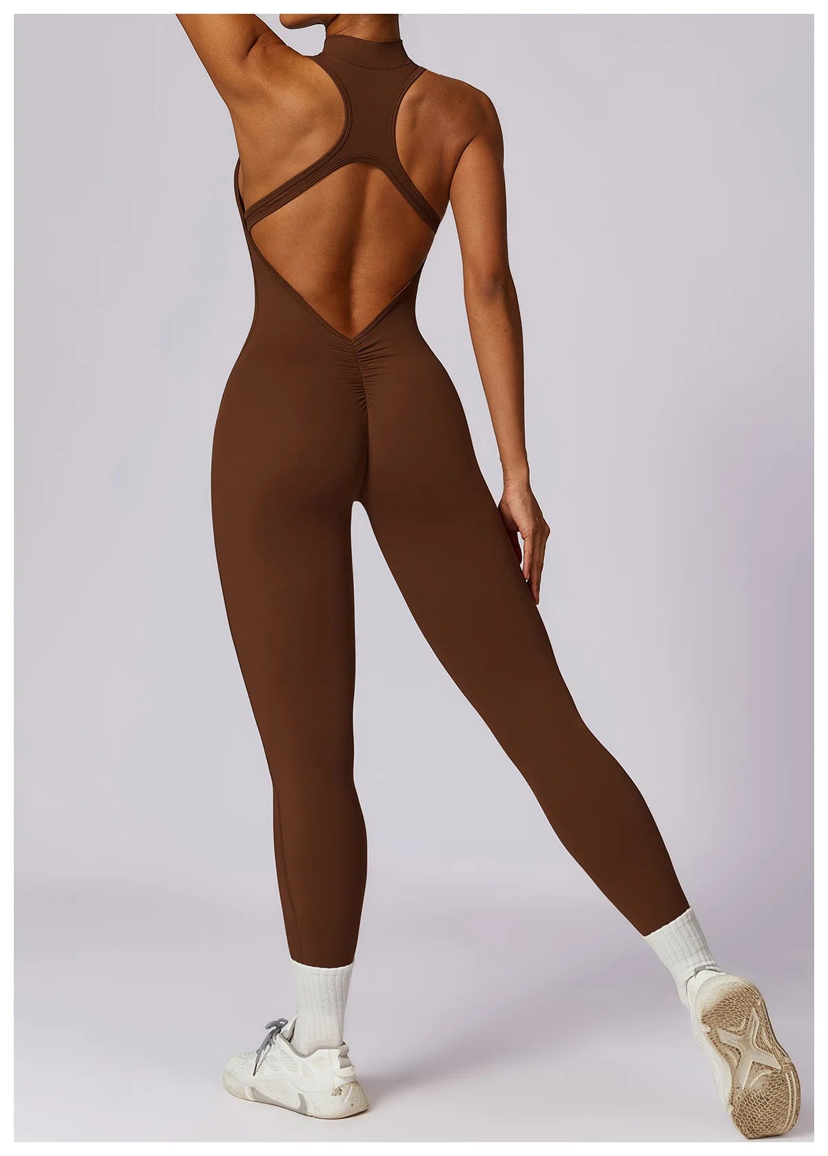 V Back One-piece Suit Women Sports Jumpsuit Zippers Yoga Rompers Backless Sportswear Women Sleeveles Workout Bodysuits Female
