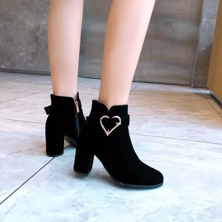 Women's Chunky Heeled Ankle Boots, Solid Color Side Zipper High Heels, Stylish Short Boots