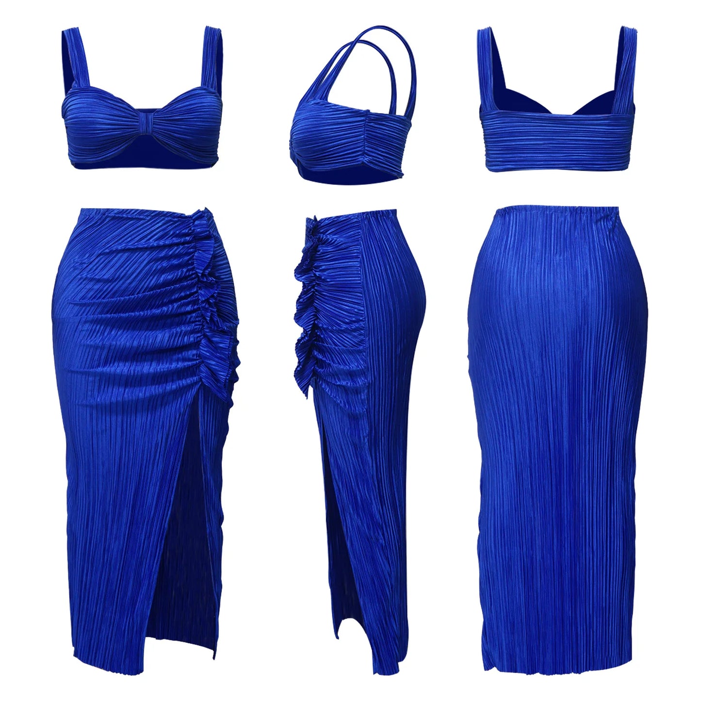Summer Dresses for Women Two Pieces Set Sexy Backless Halter Top and High Waist Side Slit Pleated Skirt Matching Lady Streetwear