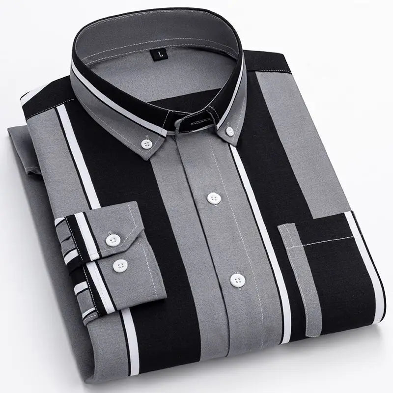 Spring Autumn Fashion Striped Printing Men's Clothing Blouse Casual Buttons POLO Collar Long Sleeve Breathable Thin Style Shirts
