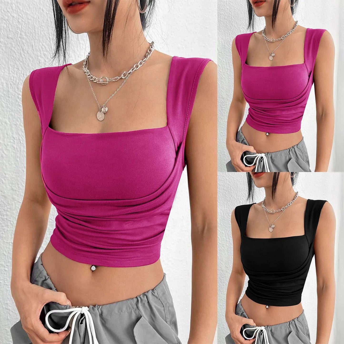 Korean Fashion Tank Crop Tops Women's Slim Fit Short Sexy Blouse Solid Square Neck Push Up Camisole Streetwear Y2k Tops футболка