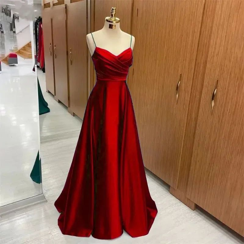 Spring and Summer New Evening Dress Women's Strap Sexy Party Birthday Banquet Evening Dress Temperament Long Satin Dress 2025