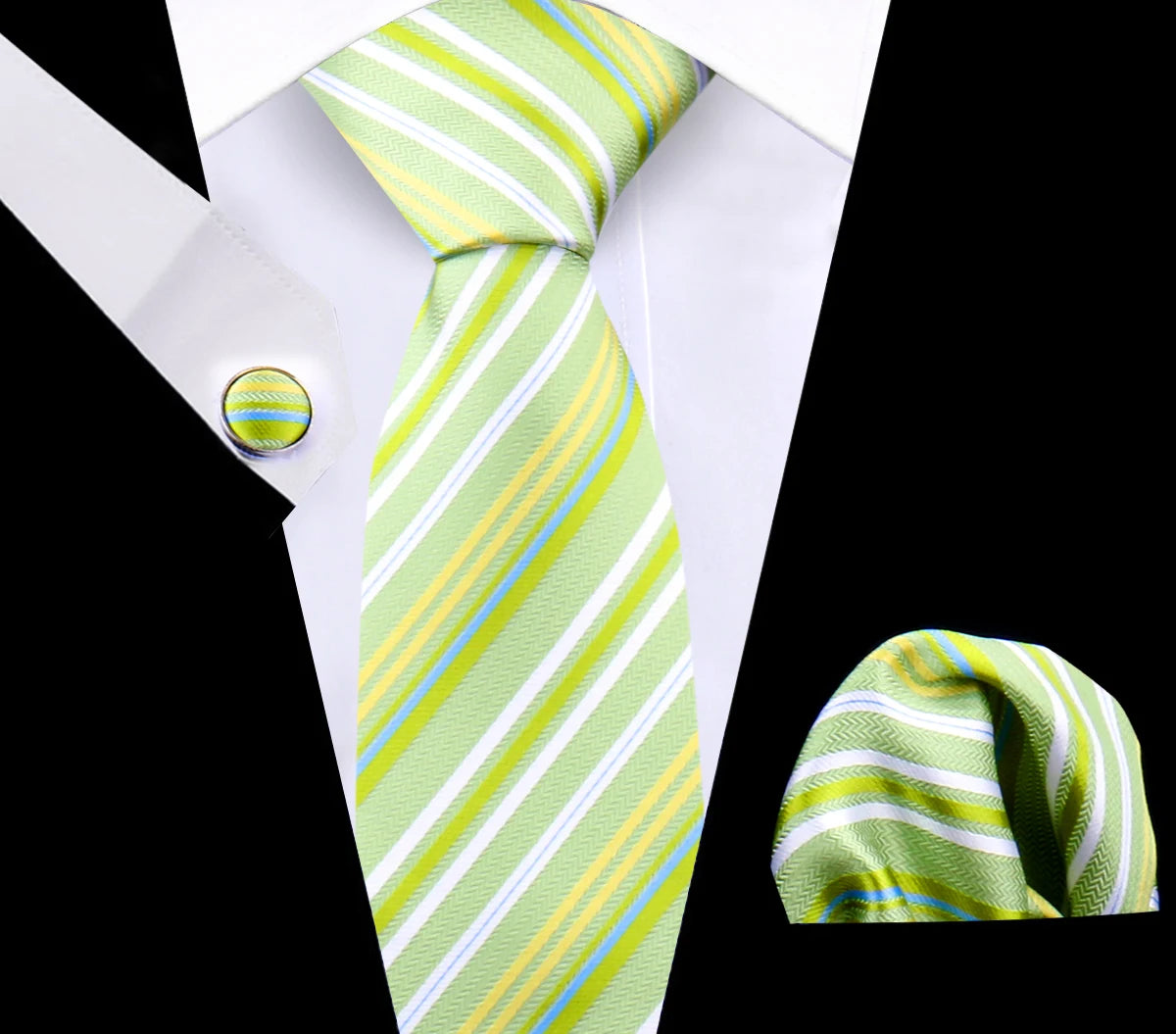 Luxury Plaid Tie For Mens Necktie Handkerchief Pocket Square Cufflinks Set Jacquard Woven Ties Wedding Business Accessories