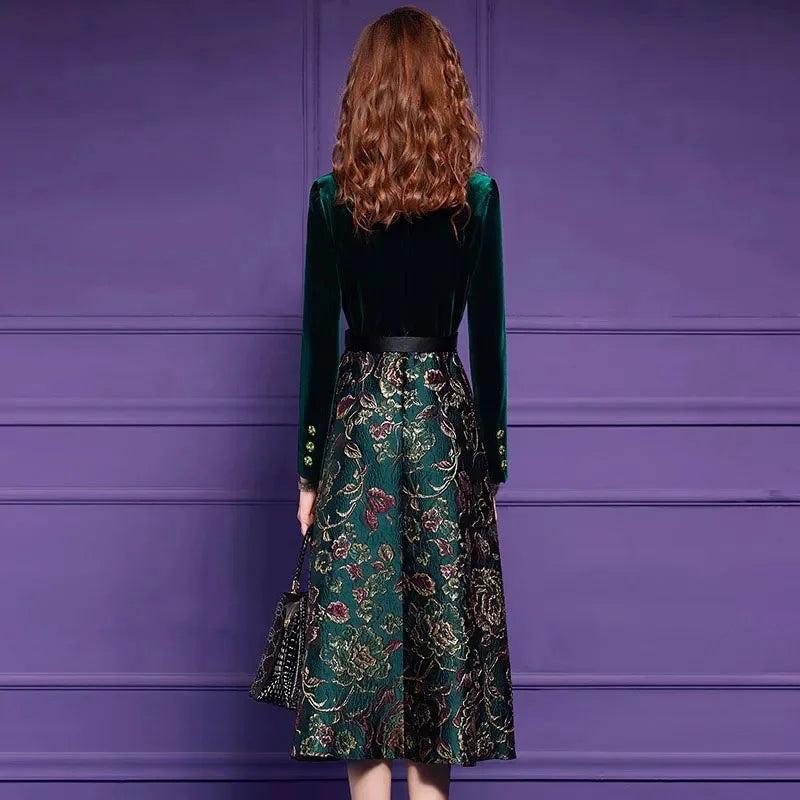 Spring Autumn Dress High End Women's Elegant Dresses Female Jacquard Gold Velvet Korean Slim Evening Party Female Maxi Vestidos