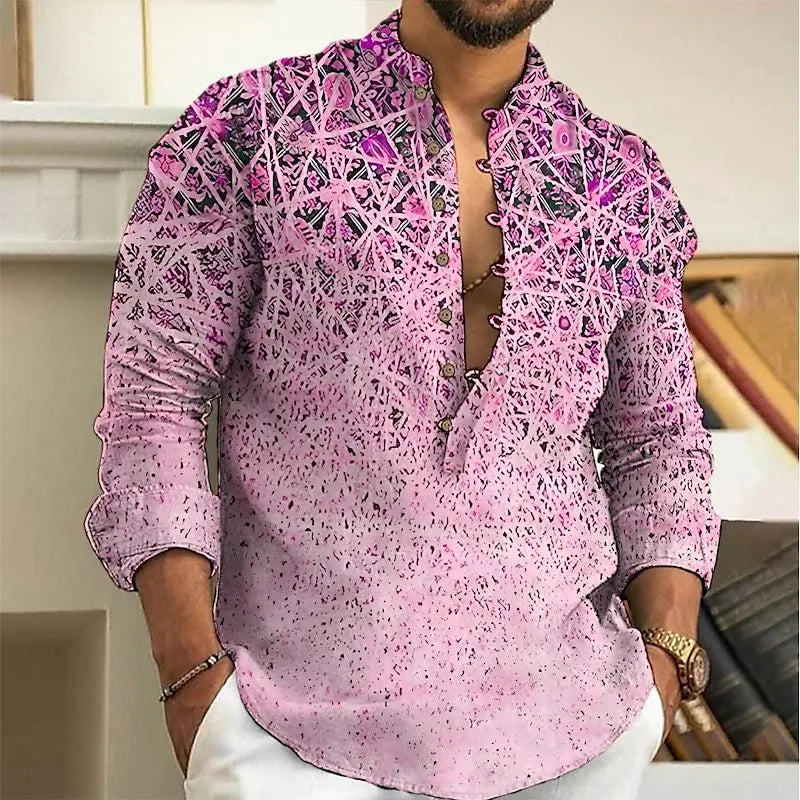 Men's Spring and Autumn New Product Pop Art Graffiti Printed Long Sleeve Shirt Casual Fashion Style Suitable for Street Wearing
