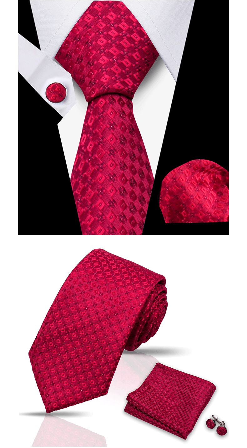 Tie For Men Classic Plaid Handkerchiefs Red Necktie Cufflinks For Men Blouse Business Wedding Accessories Women Collar Man Gift