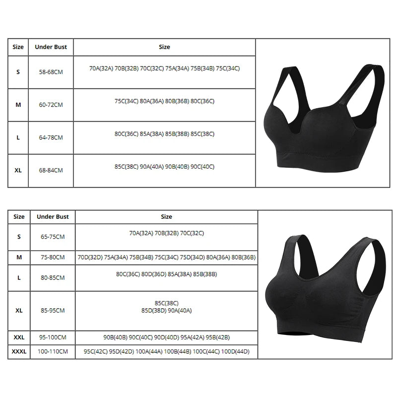 Women Wireless Sports Bra Fitness Running Vest Gym Workout Underwear Padded Tops Bralette Breathable Brassiere Push Up Bras