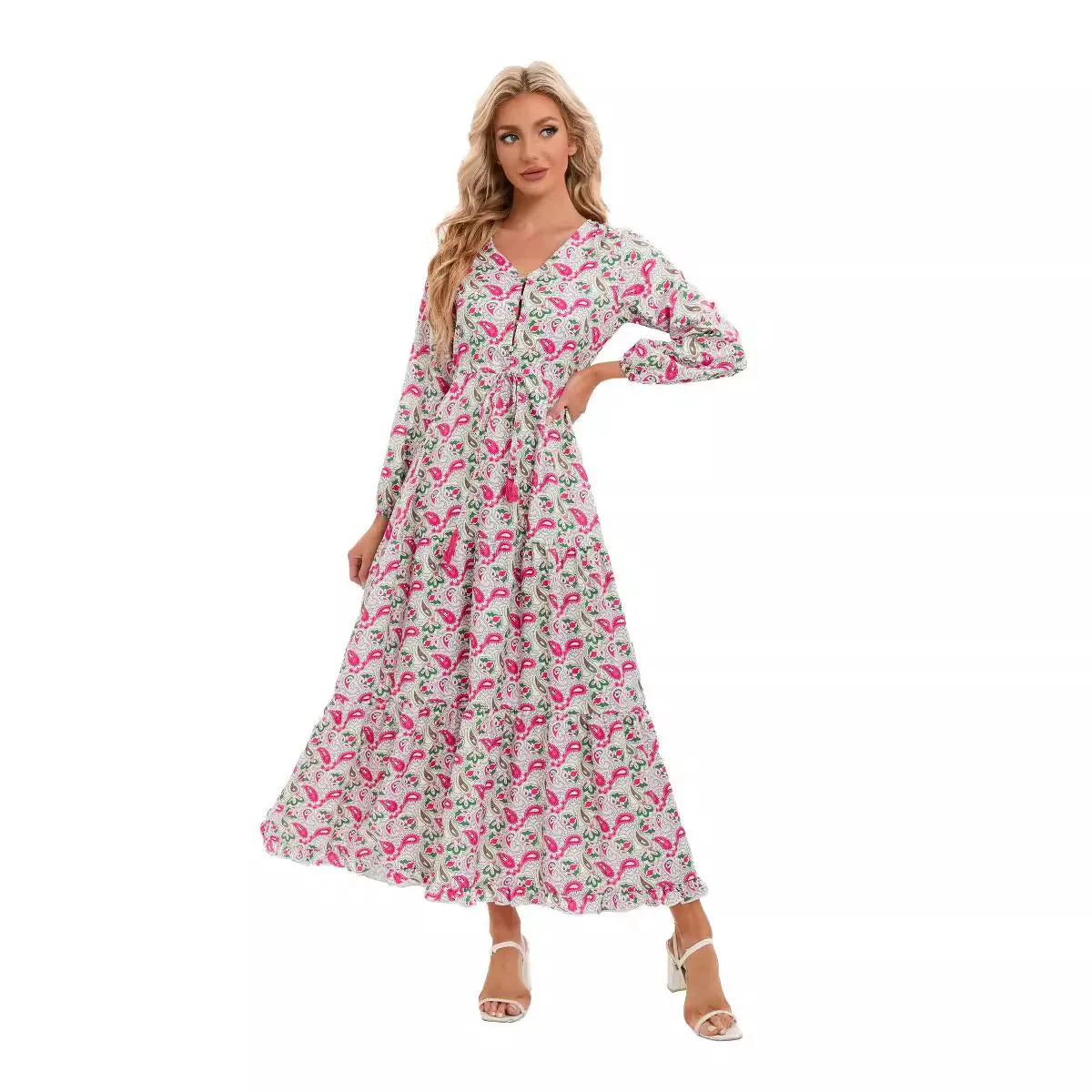 Elegant Women's Flower Long Dresses 2024 Spring New Bohemian Printed Dress Abıye Kadın Abiye Платье Robe Ete Femme Vestidos