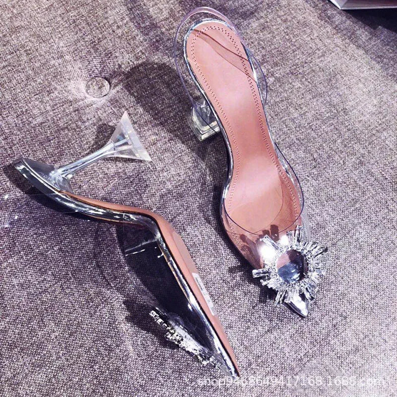 2024 Women Pumps Luxury Crystal Slingback High Heels Ladies Summer Shoes Pumps Woman Heeled Party Wedding Shoes Plus Size