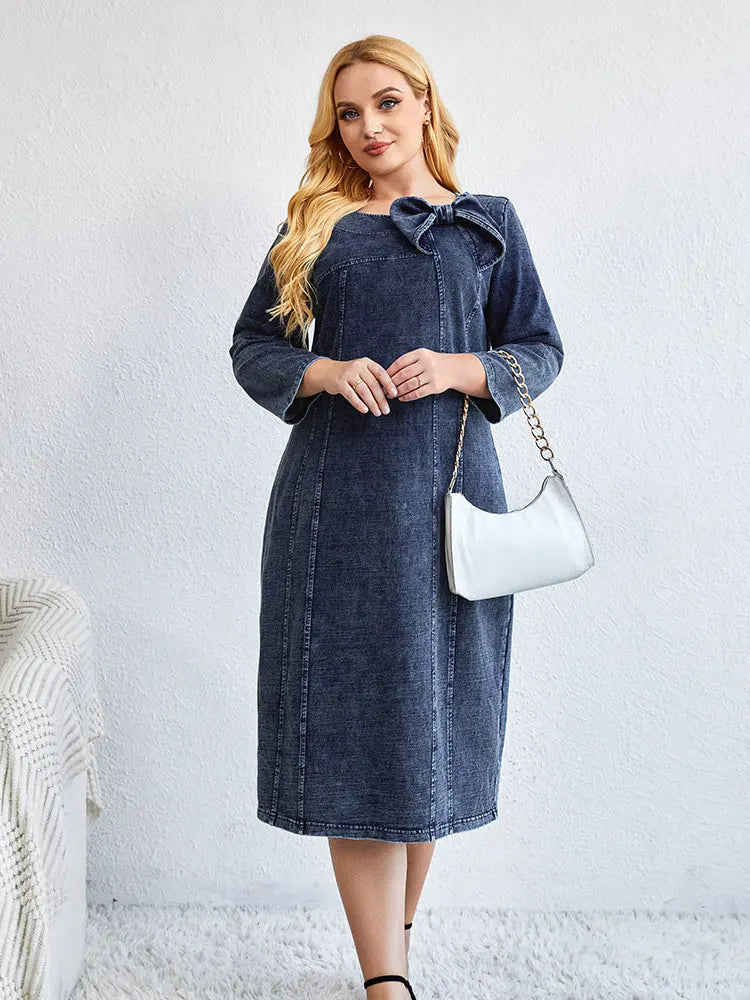 Women's plus size casual denim dress loose mini dress available in multiple sizes