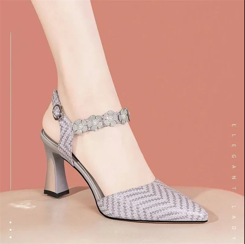 Women Cute Pointed Toe Black Buckle Strap High Heel Shoes Lady Casual Red Comfort Summer Stiletto Heels for Office & Party G6006