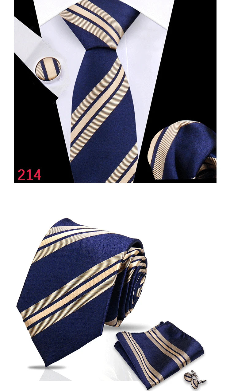 Luxury Plaid Tie For Mens Necktie Handkerchief Pocket Square Cufflinks Set Jacquard Woven Ties Wedding Business Accessories
