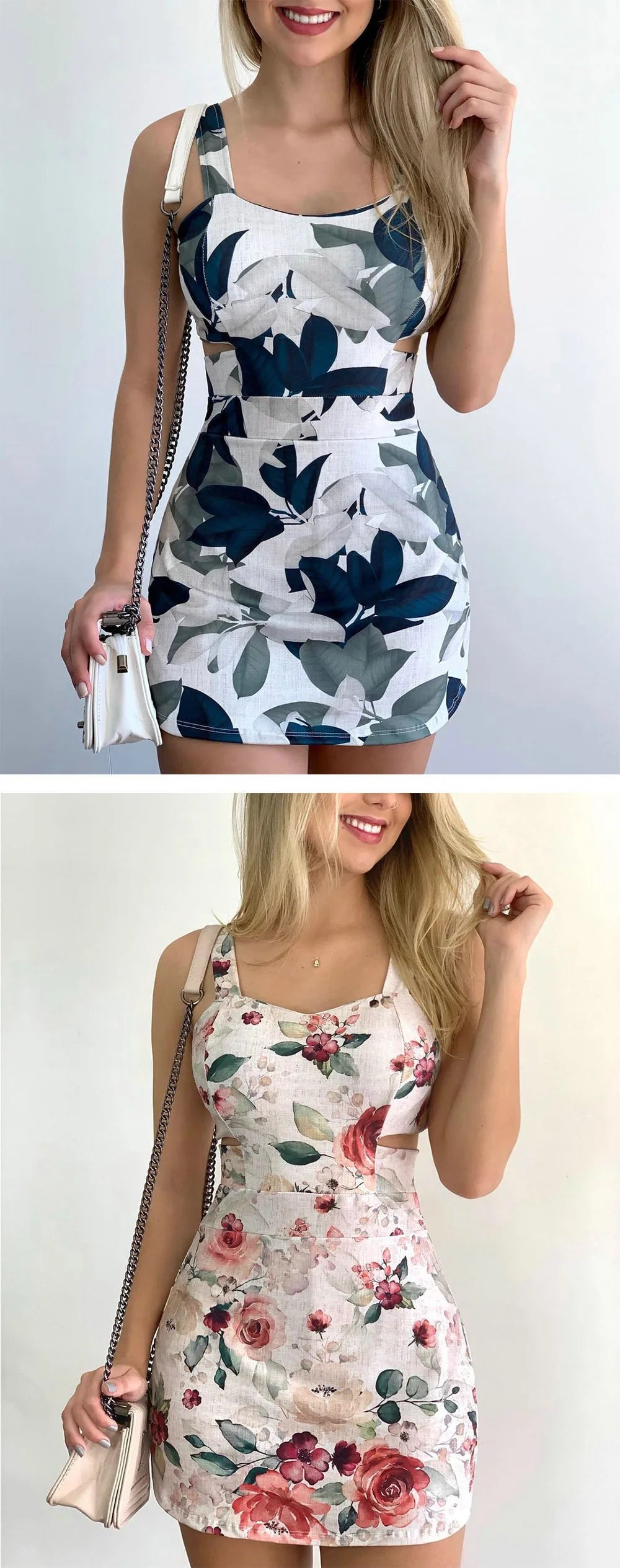 Spring Summer Printed Mini Dresses For Women Sleeveless Hollow Out Package Hip Slim Short Dress Fashion Night Club Party Vestido