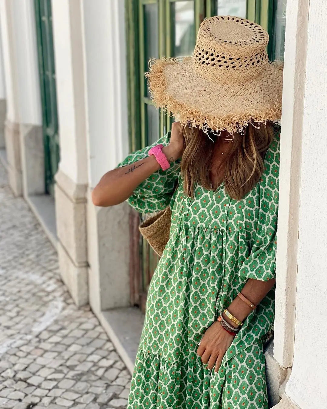 Spring Summer Loose Maxi Dresses Bohemian Floral Print Puff Sleeve V-Neck 2025 New Beach Dress Bodycon Casual Boho Vestidos Robe