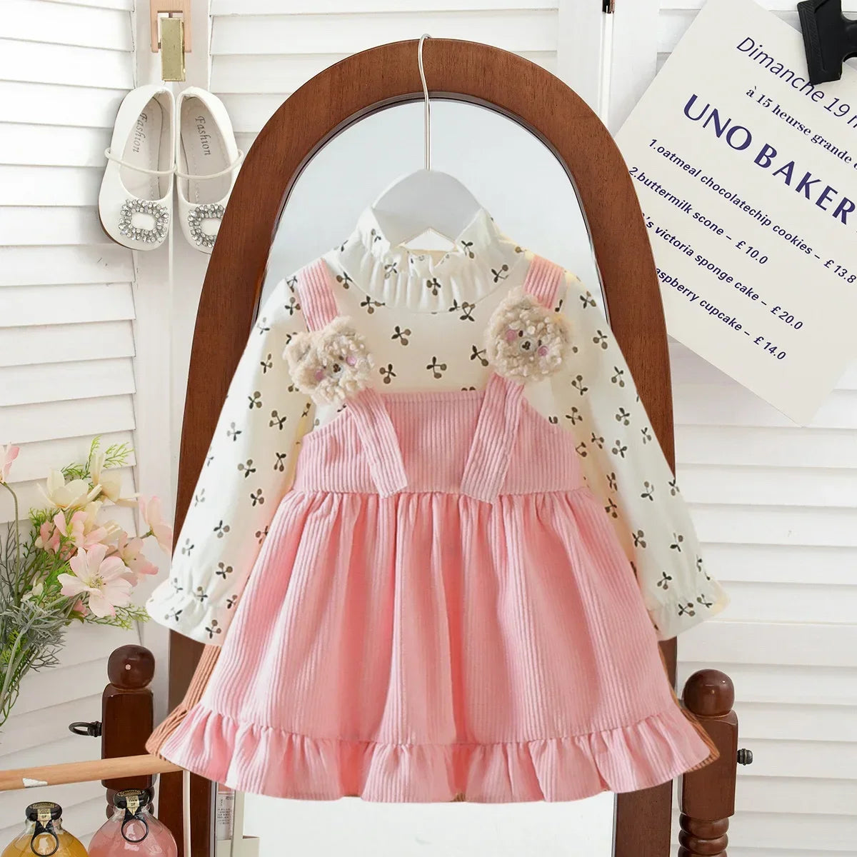 Baby Girl Dresses Spring and Autumn Floral Bear Girl Dresses Cute Long Sleeve Girls Dresses Baby Clothes Girl 