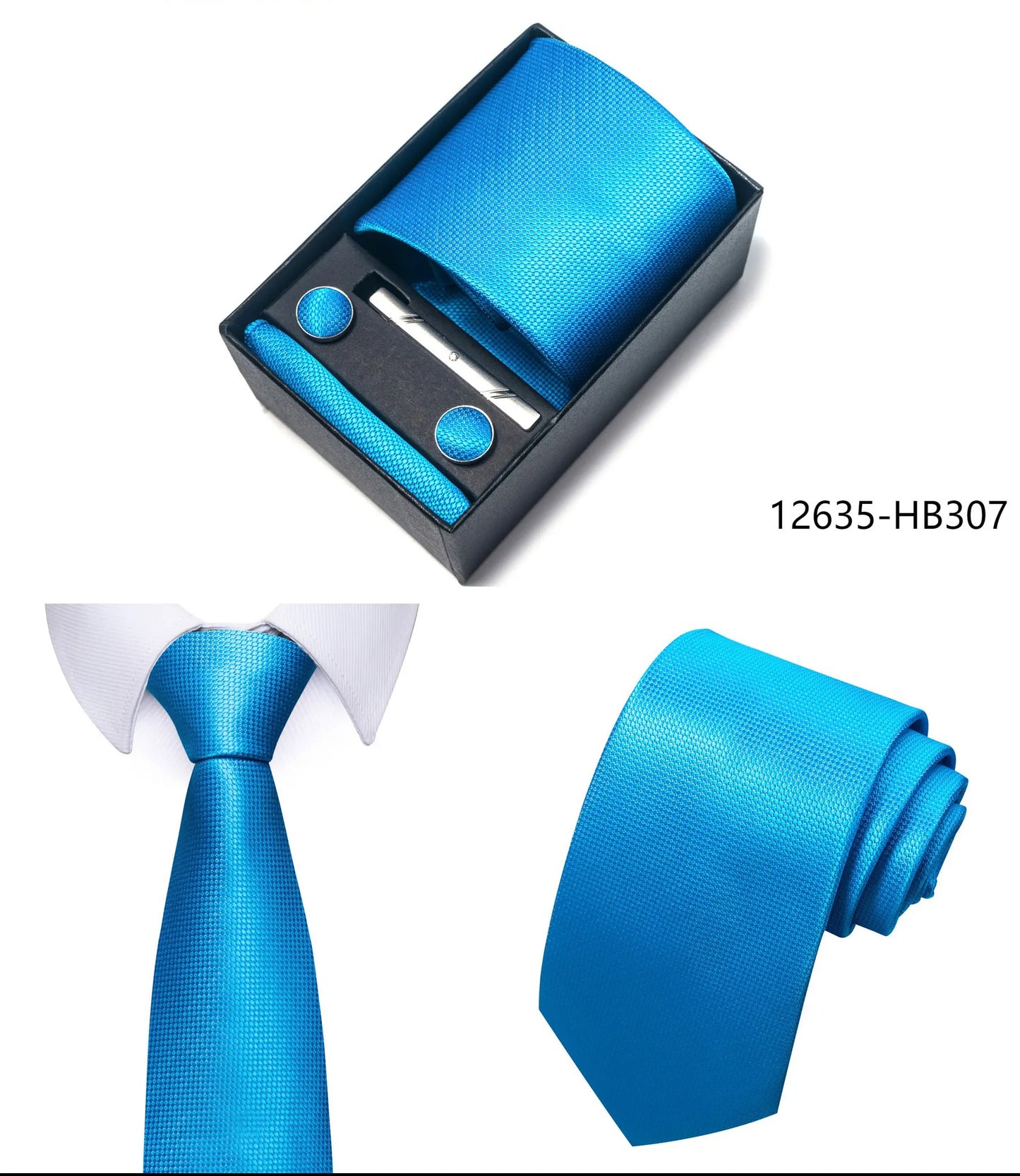 Luxury Brand 8 cm Tie Handkerchief Cufflink Clip Set For Men Wedding Gravata Suit Accessories Holiday Gift Box