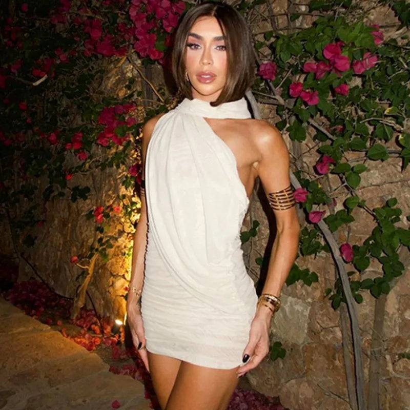 Tuularose Party Gathering Mini Dress Summer Sleeveless Backless Fluttering Mesh Dress Women's Sexy Fashion Wrap Mini Dresses