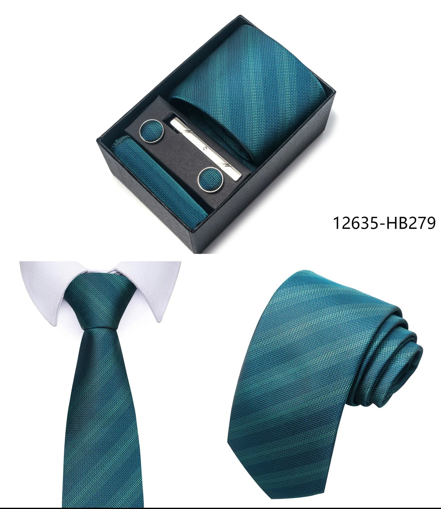 Luxury Brand 8 cm Tie Handkerchief Cufflink Clip Set For Men Wedding Gravata Suit Accessories Holiday Gift Box