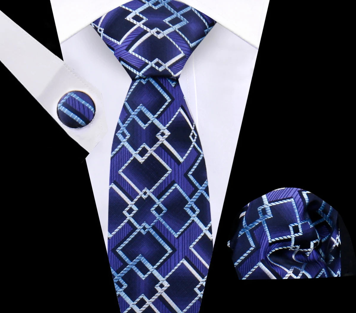 Luxury Plaid Tie For Mens Necktie Handkerchief Pocket Square Cufflinks Set Jacquard Woven Ties Wedding Business Accessories
