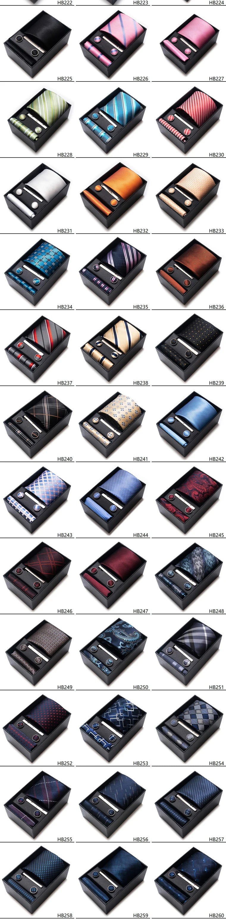 Tie Handkerchief Cufflink Set For Men Necktie Holiday Gift Box Blue Gold Suit Accessories Slim Wedding Gravatas