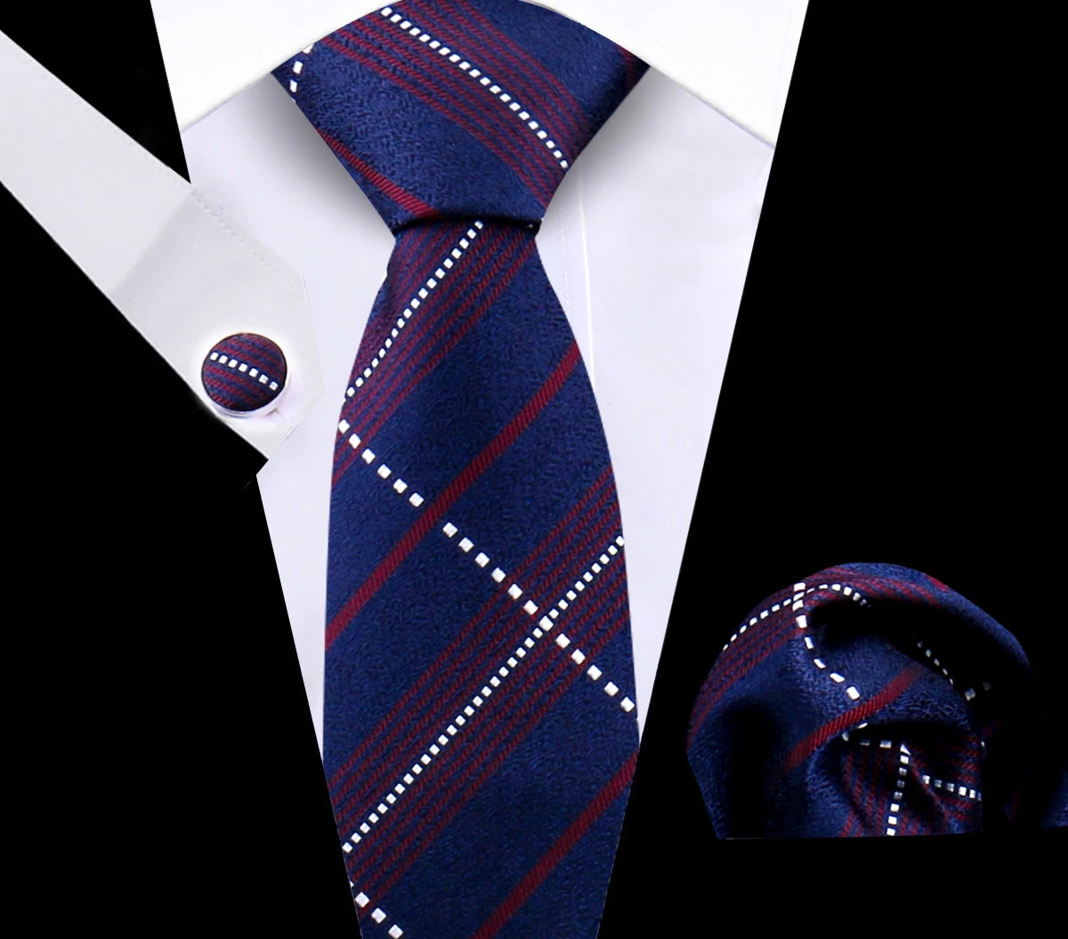 Luxury Plaid Tie For Mens Necktie Handkerchief Pocket Square Cufflinks Set Jacquard Woven Ties Wedding Business Accessories