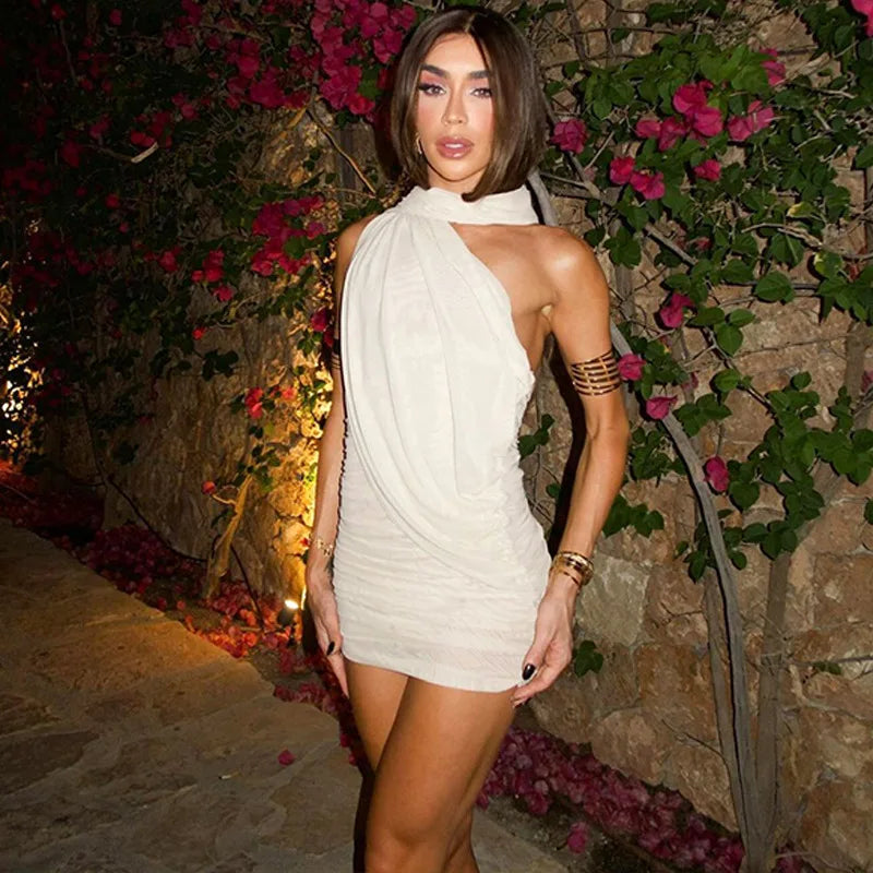 Tuularose Party Gathering Mini Dress Summer Sleeveless Backless Fluttering Mesh Dress Women's Sexy Fashion Wrap Mini Dresses