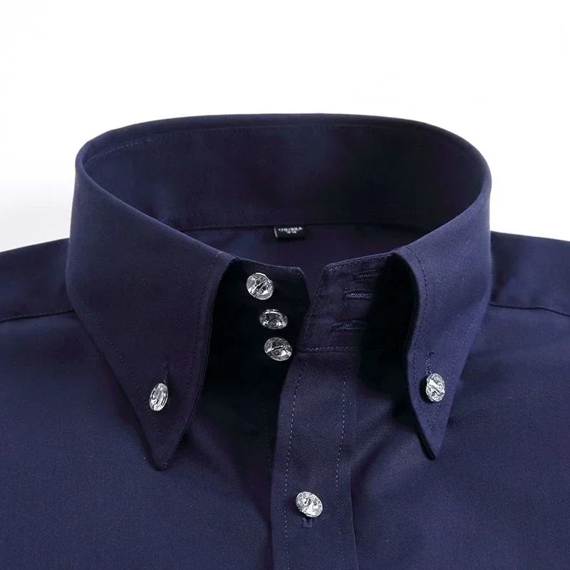 Men's Dress Shirt Autumn Spring Long Sleeve Business Blue Casual Shirts Female Coat Slim-fit Non-ironing Solid Color Black