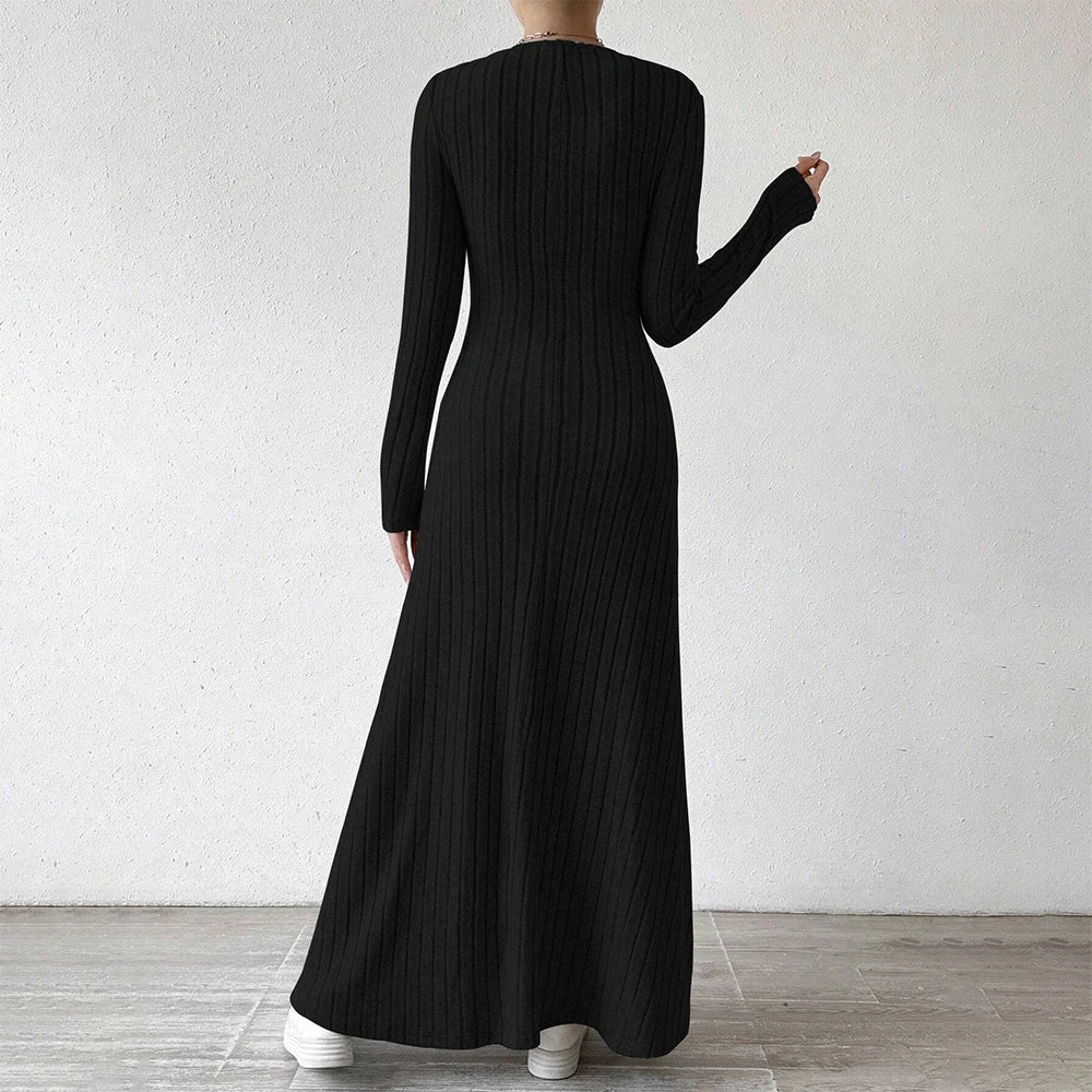 Mia Muse Women's Dresses All Season Office Lady Ventilate Solid Color Waist In Design Long Sleeve MIDI Lettuce Trim Suitable f