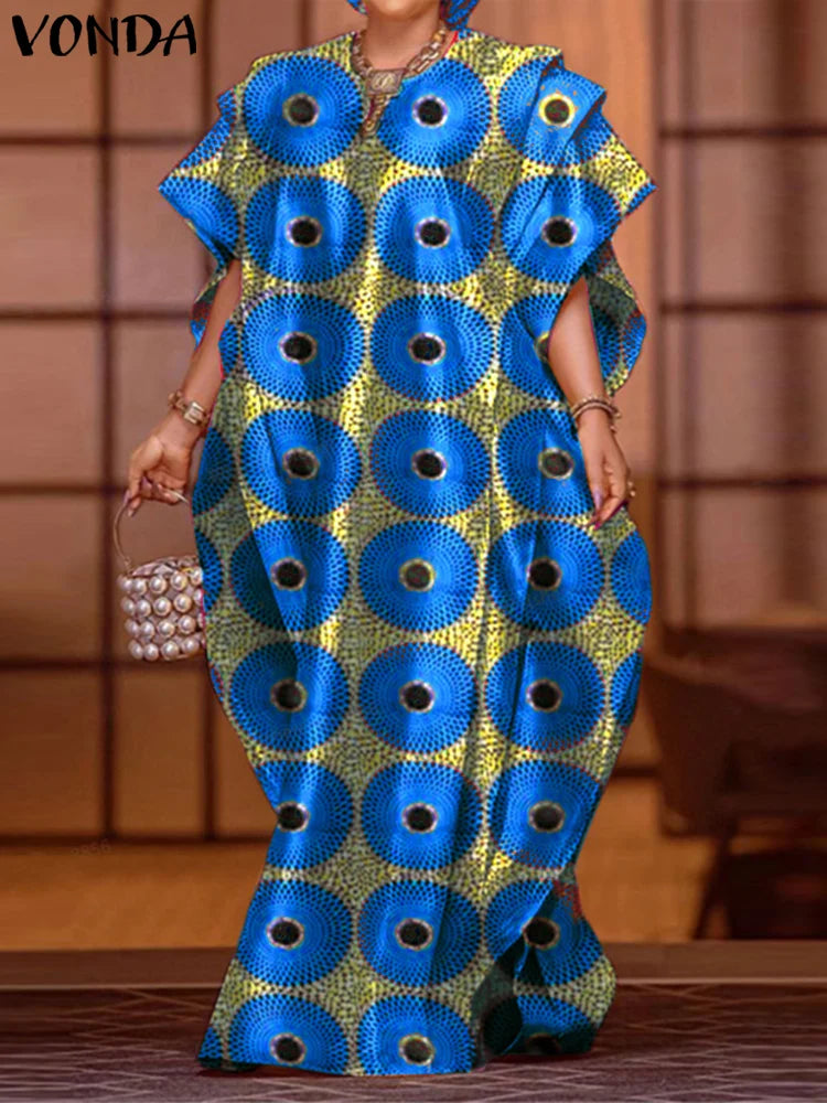 Plus Size 5XL VONDA Printed Women Maxi Long Dress 2025 Summer Sundress Bohemian Party Vestidos Casual Loose Robe Femme