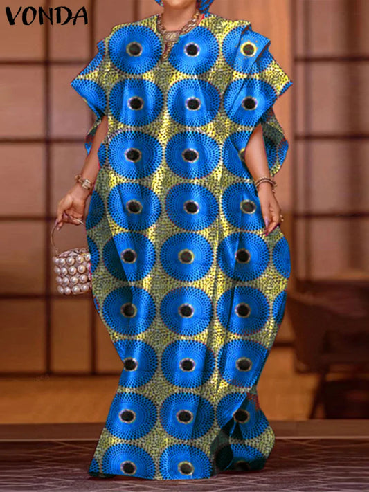 Plus Size 5XL VONDA Printed Women Maxi Long Dress 2025 Summer Sundress Bohemian Party Vestidos Casual Loose Robe Femme