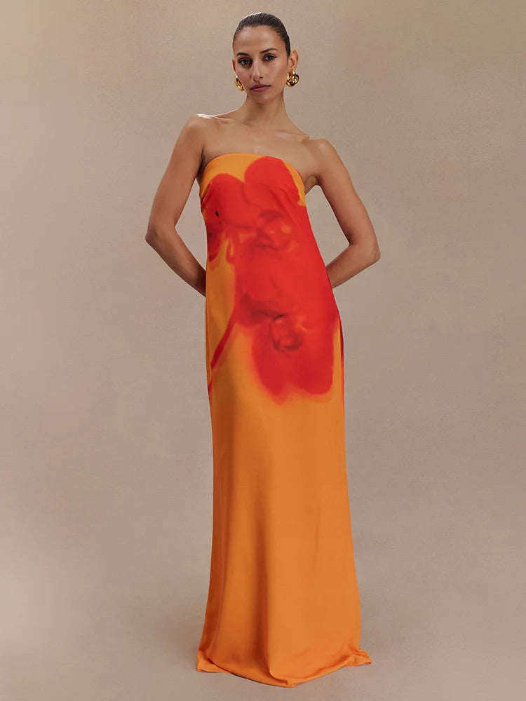 Spring/Summer Fashion Floral Print Bustier Dress Elegant Sleeveless Backless Loose A-Line Skirt Women's Casual Comfortable Dress