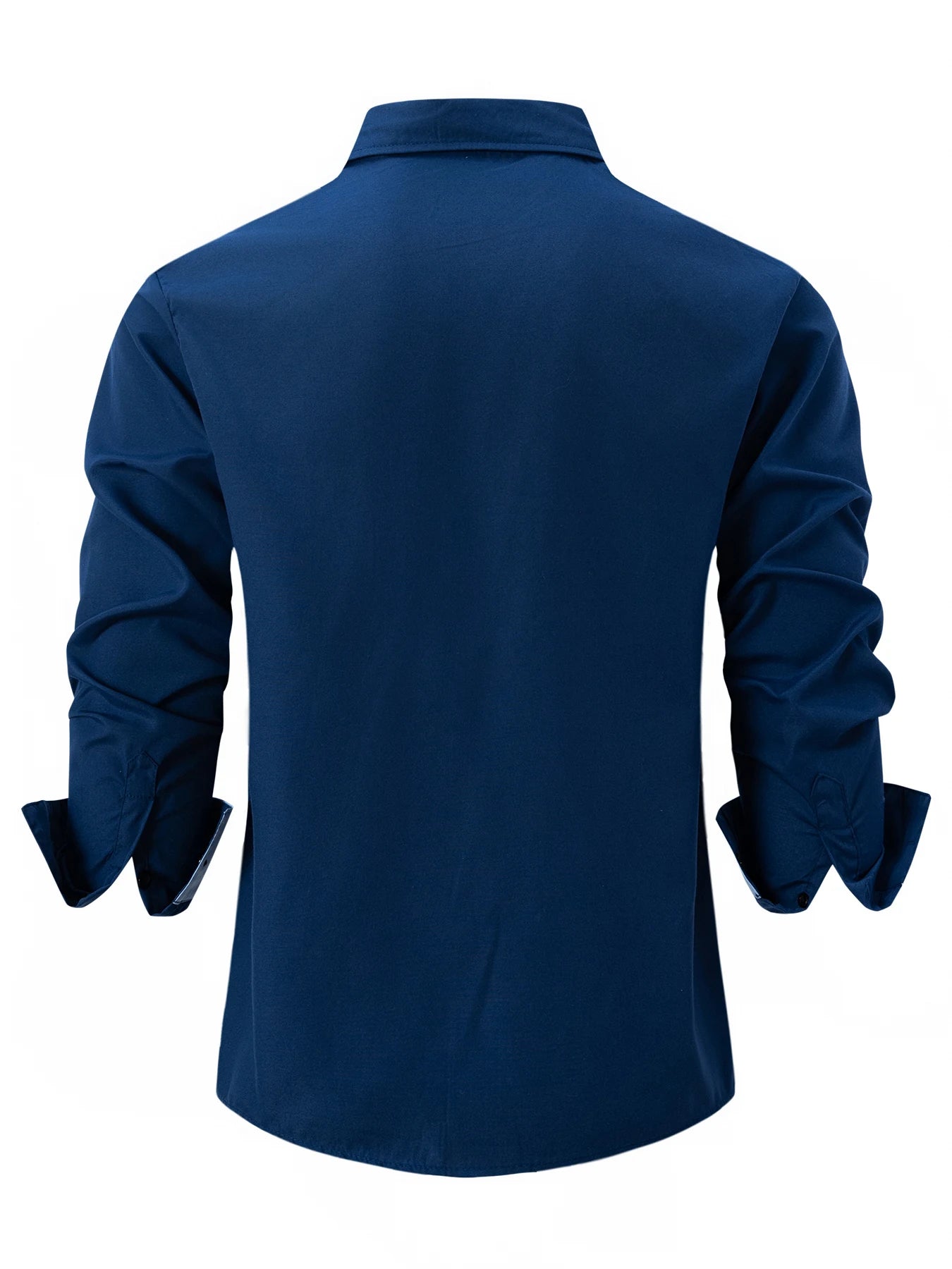 Men's Shirt Business Casual Comfortable Cotton Lapel Color Matching Pocket Holiday Long Sleeve Top