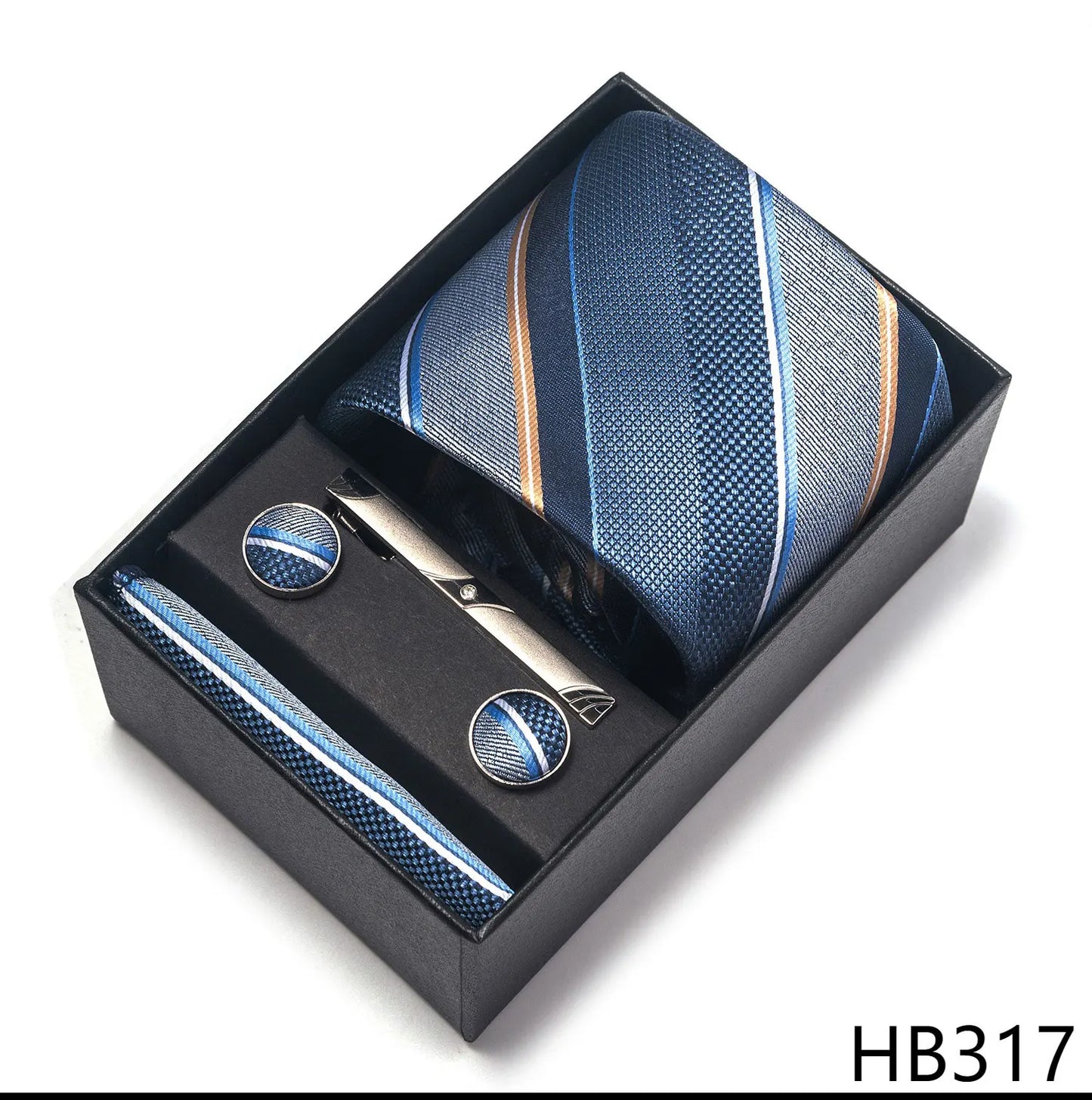 Luxury Brand 8 cm Tie Handkerchief Cufflink Clip Set For Men Wedding Gravata Suit Accessories Holiday Gift Box