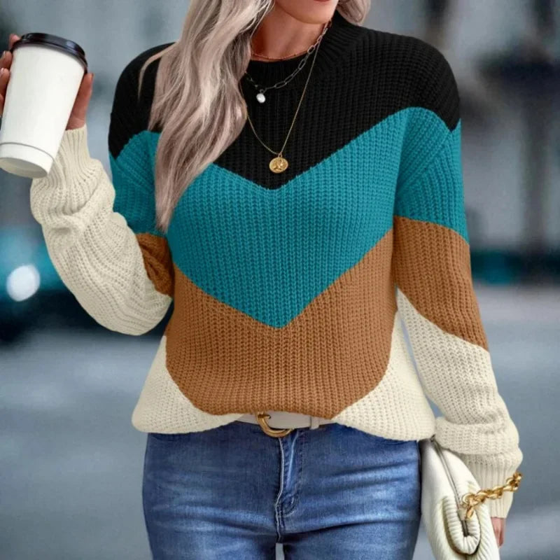 Knit Sweaters Women Jumpers Striped Print Round Neck Streetwear Pullover Top Casual Long Sleeve Warm Sweater Autumn Winter