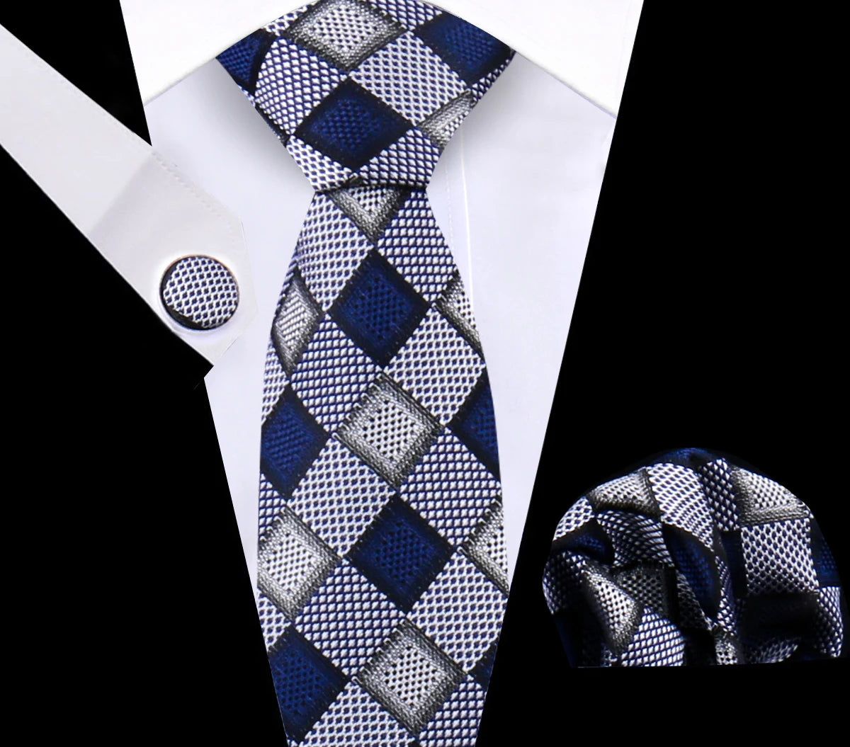 Luxury Plaid Tie For Mens Necktie Handkerchief Pocket Square Cufflinks Set Jacquard Woven Ties Wedding Business Accessories