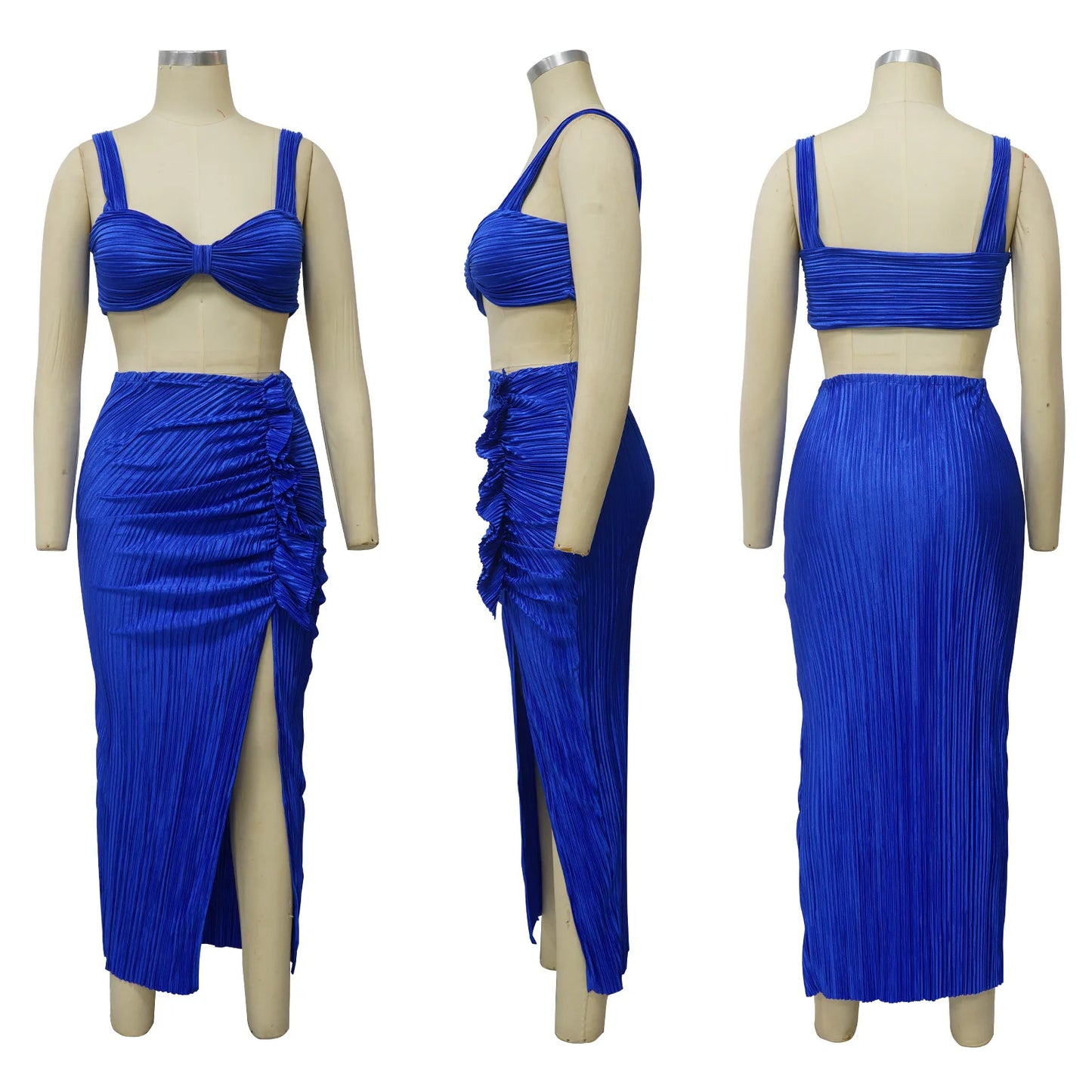 Summer Dresses for Women Two Pieces Set Sexy Backless Halter Top and High Waist Side Slit Pleated Skirt Matching Lady Streetwear