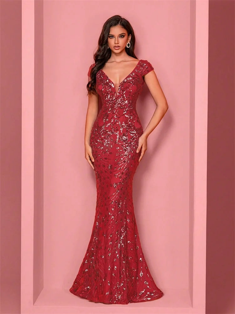 Lucyinlove Elegant Champagne Evening Dress For Women Long 2025 Luxury Mermaid Formal Sequins Prom Wedding Party Cocktail Dresses